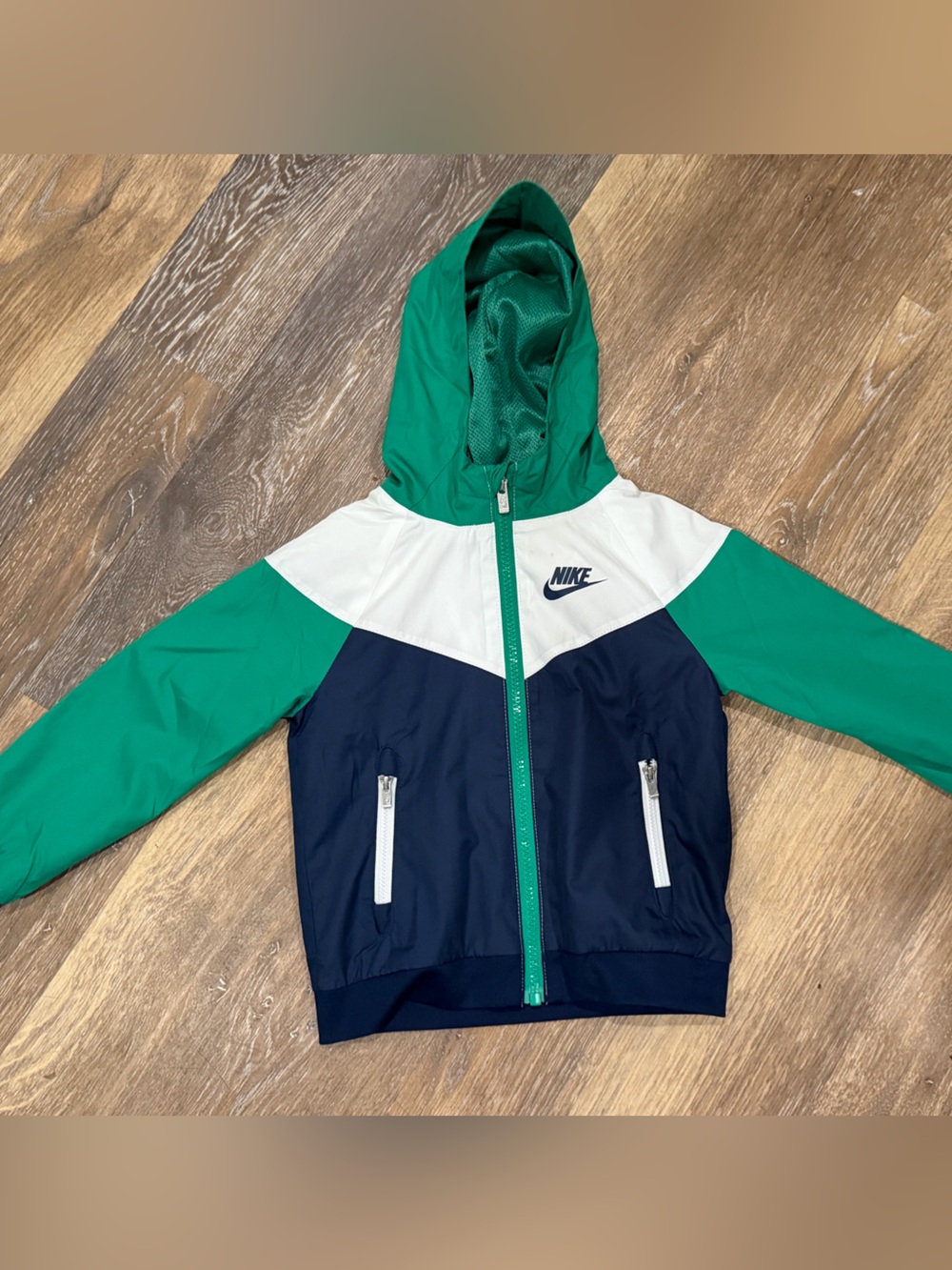 Nike Green/White/Navy Colorblock Kids' Hooded Windbreaker